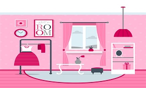 Pink bedroom design vector